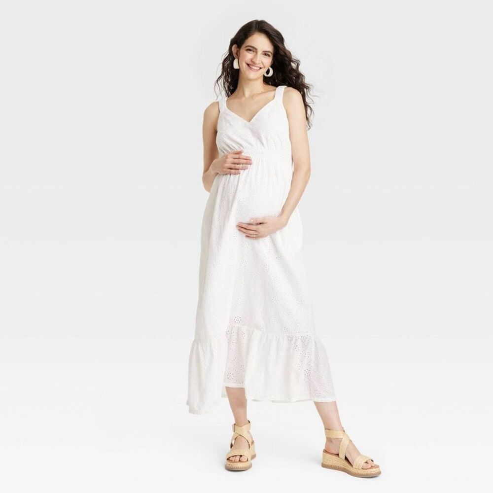 Sleeveless Eyelet Maxi Maternity Dress - Isabel Maternity by Ingrid & Isabe